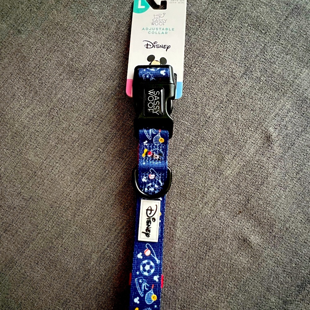 Adjustable dog collar size large Disney sports print in blue